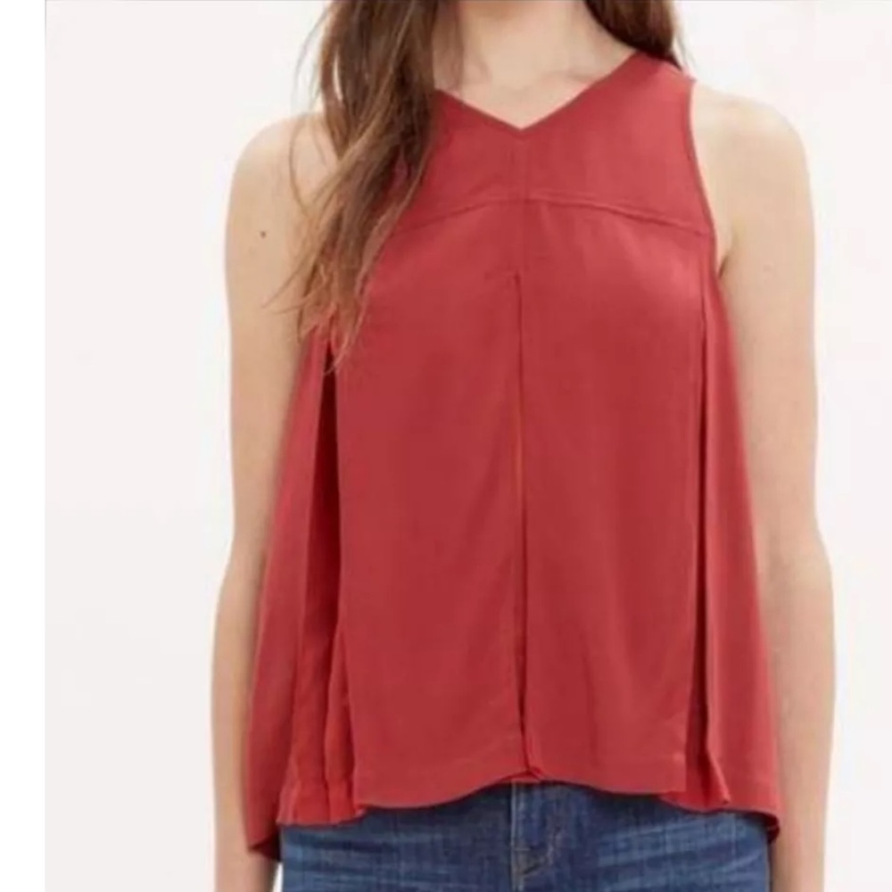 Madewell Red Trapeze Cropped Sleeveless V Neck Swing Top Size 12 Tank Top